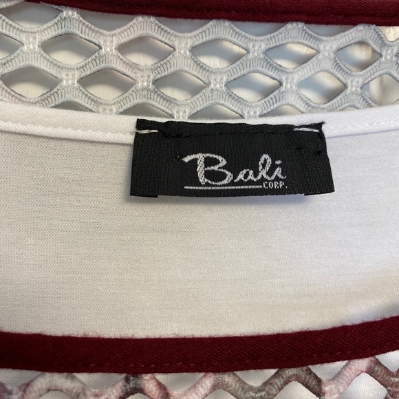 Bali Corp 3/4 sleeve Blouse Layered Size Large made in Canada Pink Burgundy Mesh - Picture 3 of 13